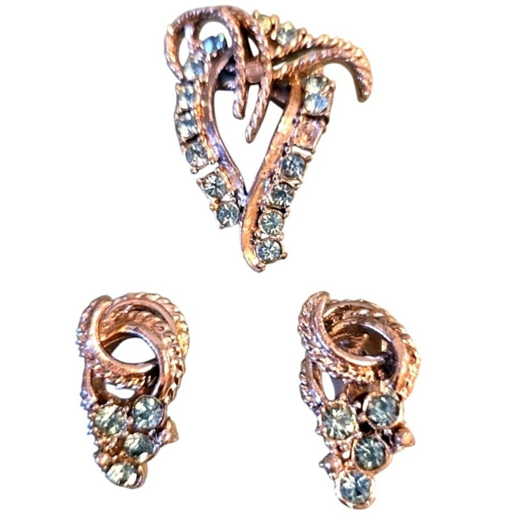 Aqua Stone Vintage Earrings and Pin Silver-Tone AS IS READ